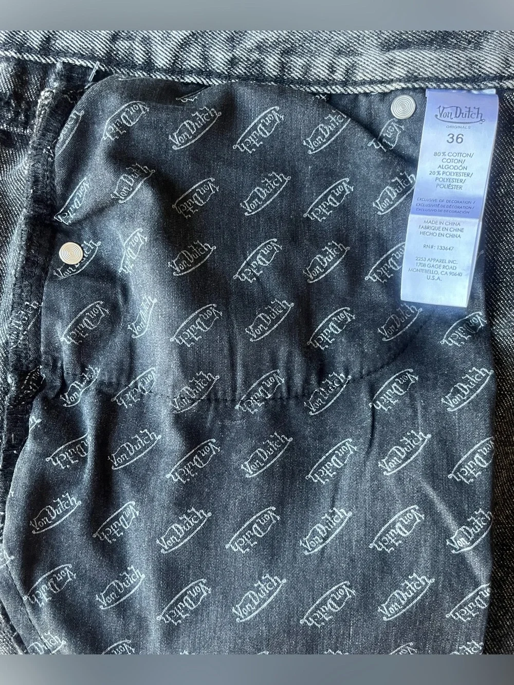 Von Dutch Baggy Long Black Denim Y2K Jorts Men’s Size 34 & 36